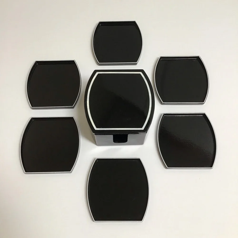 Mid Century Benjamin & Medwin Black Laquerware Coaster SET OF 6 Boxed Bar Japan